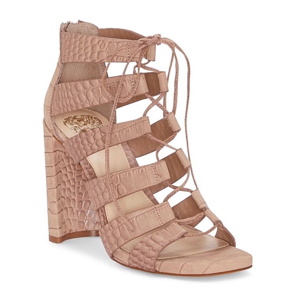 NWOB Camuto Phandras Gladiator High Heel Sandals in Toasty Croco Samira 7.5M